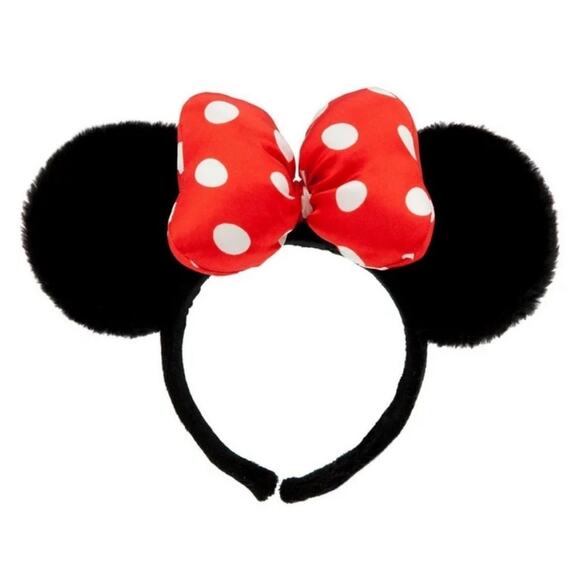 Disney Parks Minnie Mouse‎ Satin Bow Dots Plush Ears Classic Polka Dot Headband - Picture 1 of 9